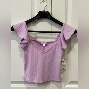 Bar iii Lavender Ruffle Sleeve Top Brand New with Tags Size S